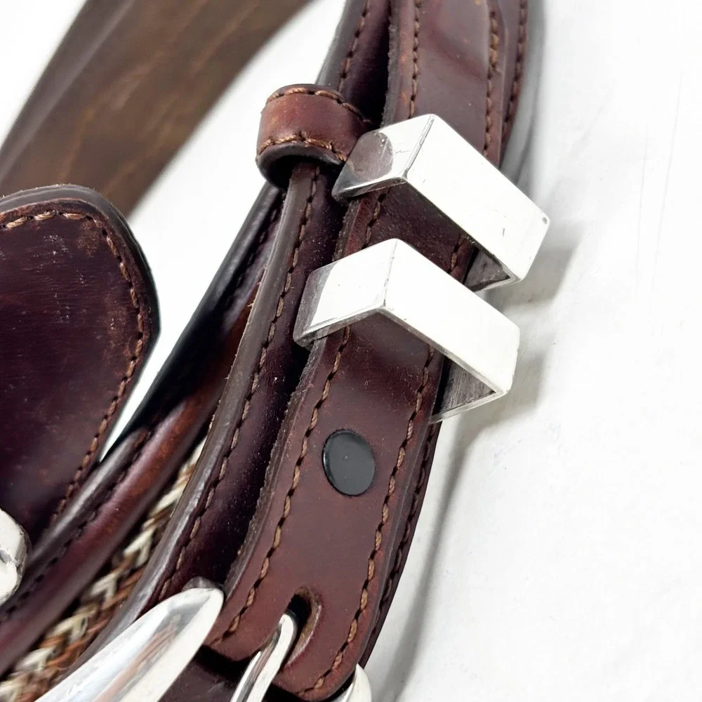 1997 Tony Lama Horsehair Braided Western Leather Ranger Belt Size 40 Silver Tone